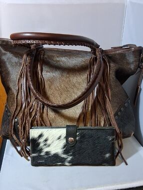 Idyllwind leather and cow hair large tote and wallet